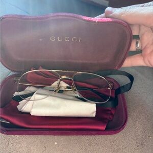 Gucci Gold Frame Glasses with Red Case